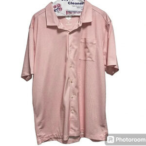 Toes On The Nose Men Golf Polo Pink Stripe Short Sleeve button down